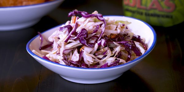 Sweet red cabbage slaw from menu at Lola's sandwiches restaurant in Tyler Texas