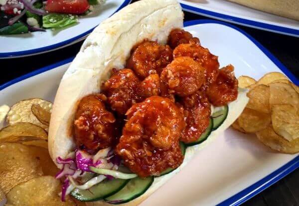 Sweet & Spicy fried shrimp, cucumber, carrot, purple cabbage coleslaw from Lola's handcrafted sandwiches Tyler Texas