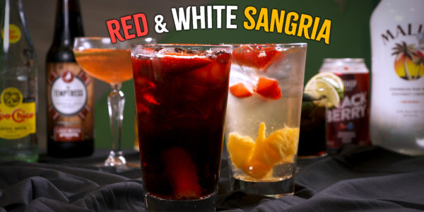 Two glasses with red and white sangria.